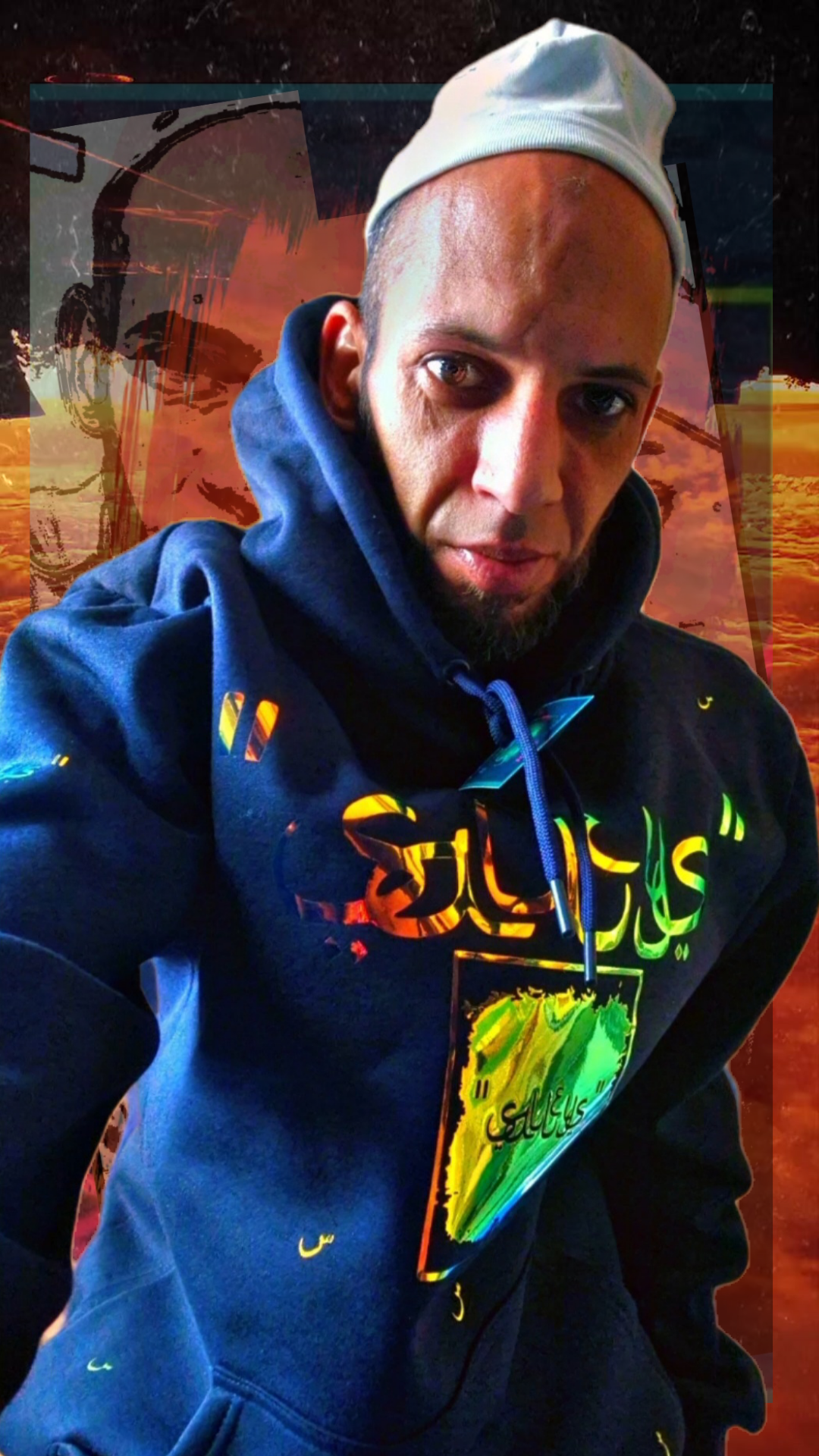 Sweat capuche Salleys. Vêtements made in Halal. Bleu nuit / Or.