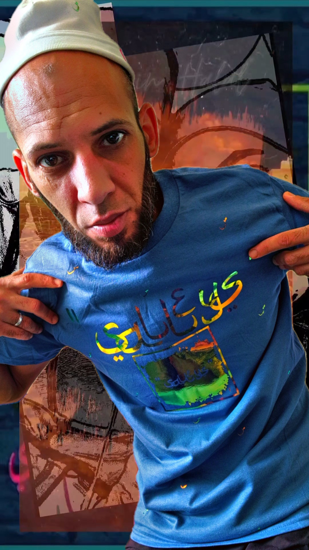 T shirt maillot Salleys. Vêtements made in Halal. Bleu ciel / Or.