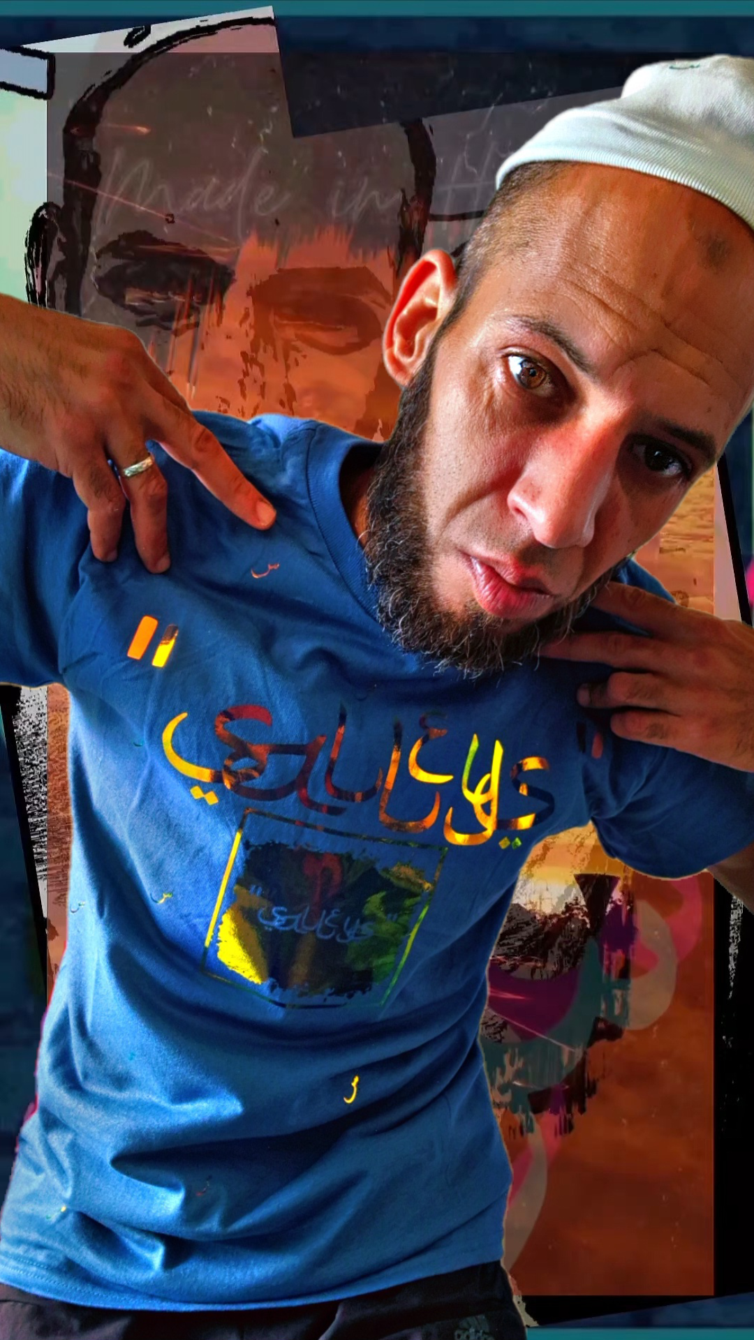 T shirt maillot Salleys. Vêtements made in Halal. Bleu ciel / Or.