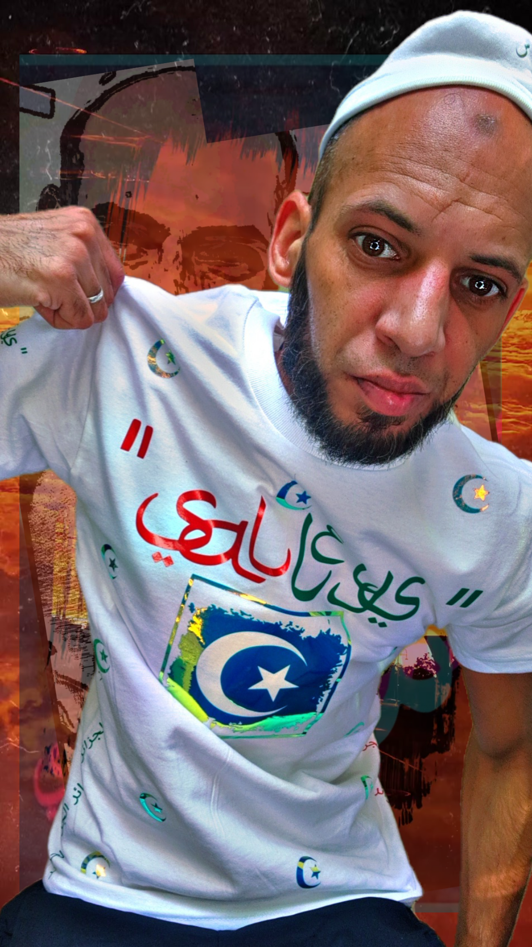 T shirt maillot Salleys algerie. Vêtements made in Halal. Blanc / Or.