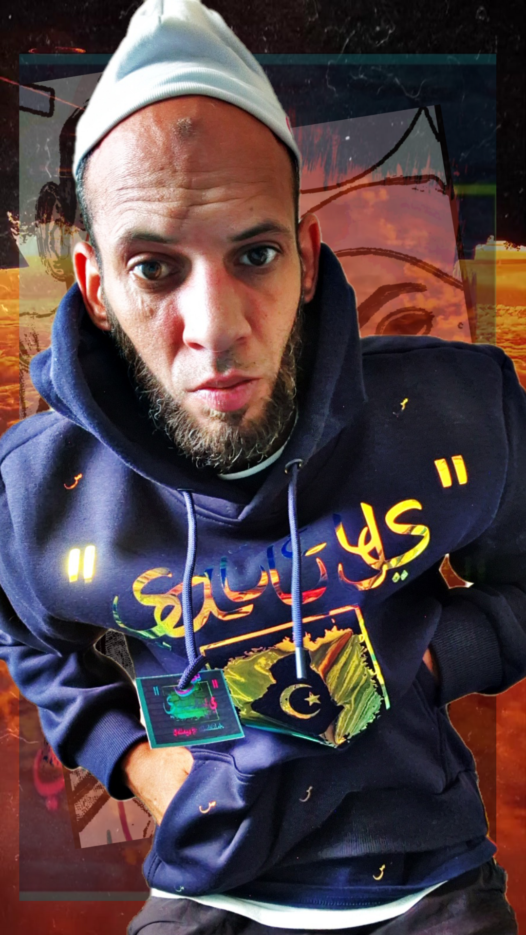 Sweat capuche Salleys. Modele Algerie. Vêtements made in Halal. Bleu nuit / Or.