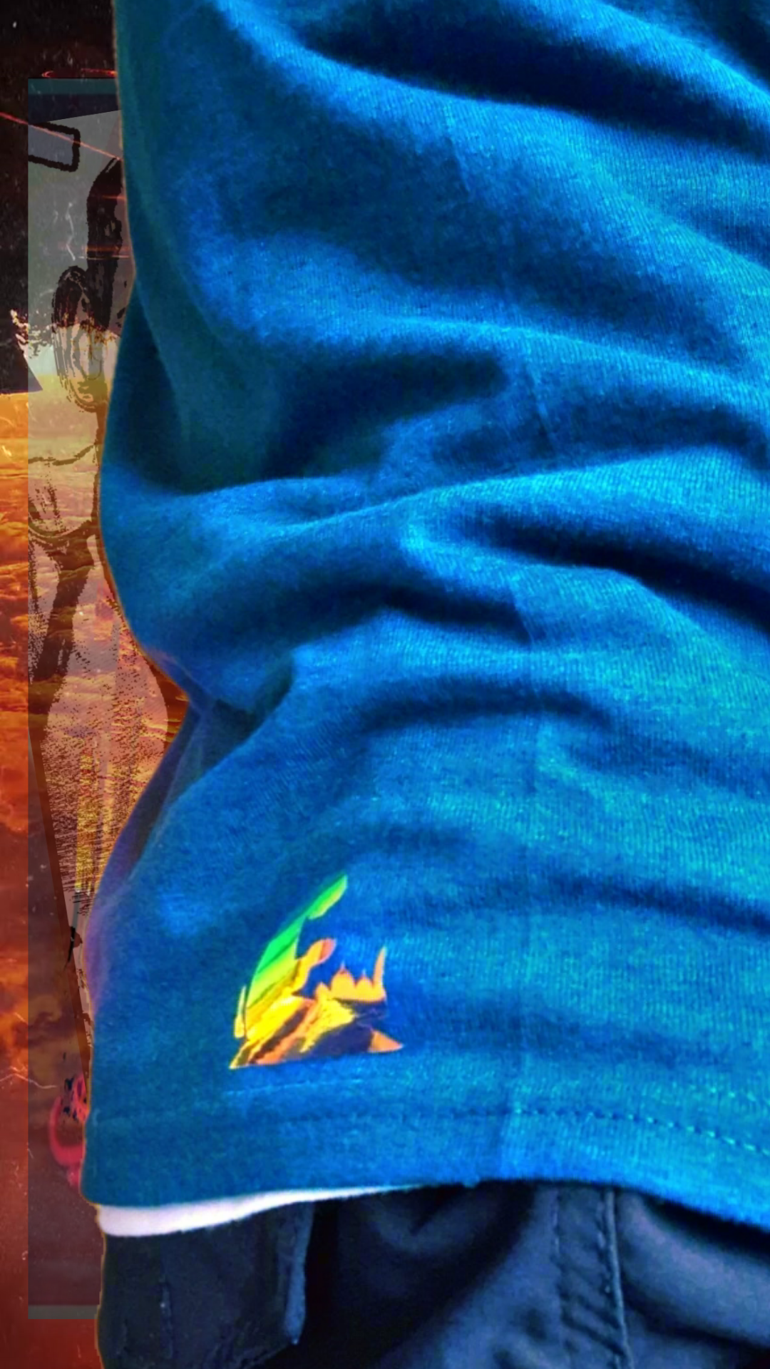 T shirt maillot Salleys. Vêtements made in Halal. Bleu vert minuit / Or.