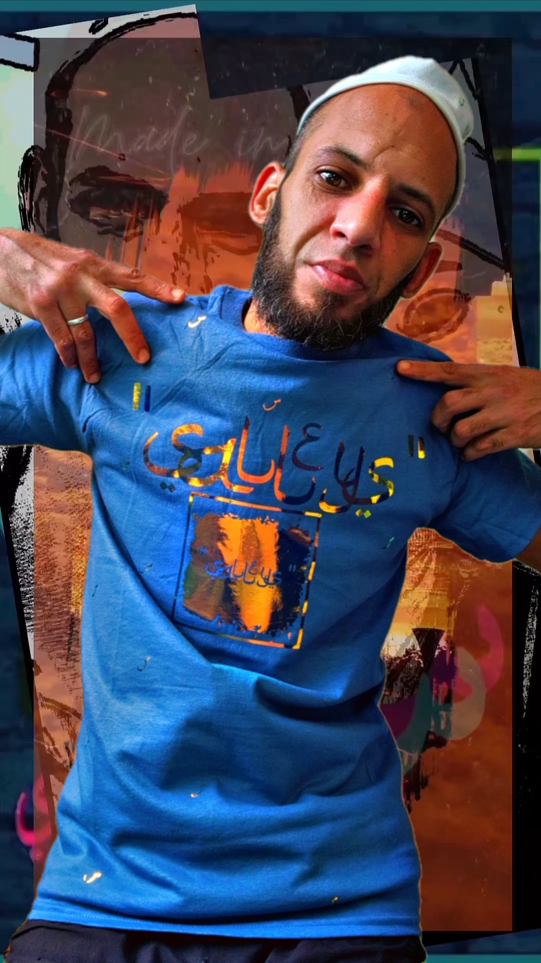 T shirt maillot Salleys. Vêtements made in Halal. Bleu ciel / Or.