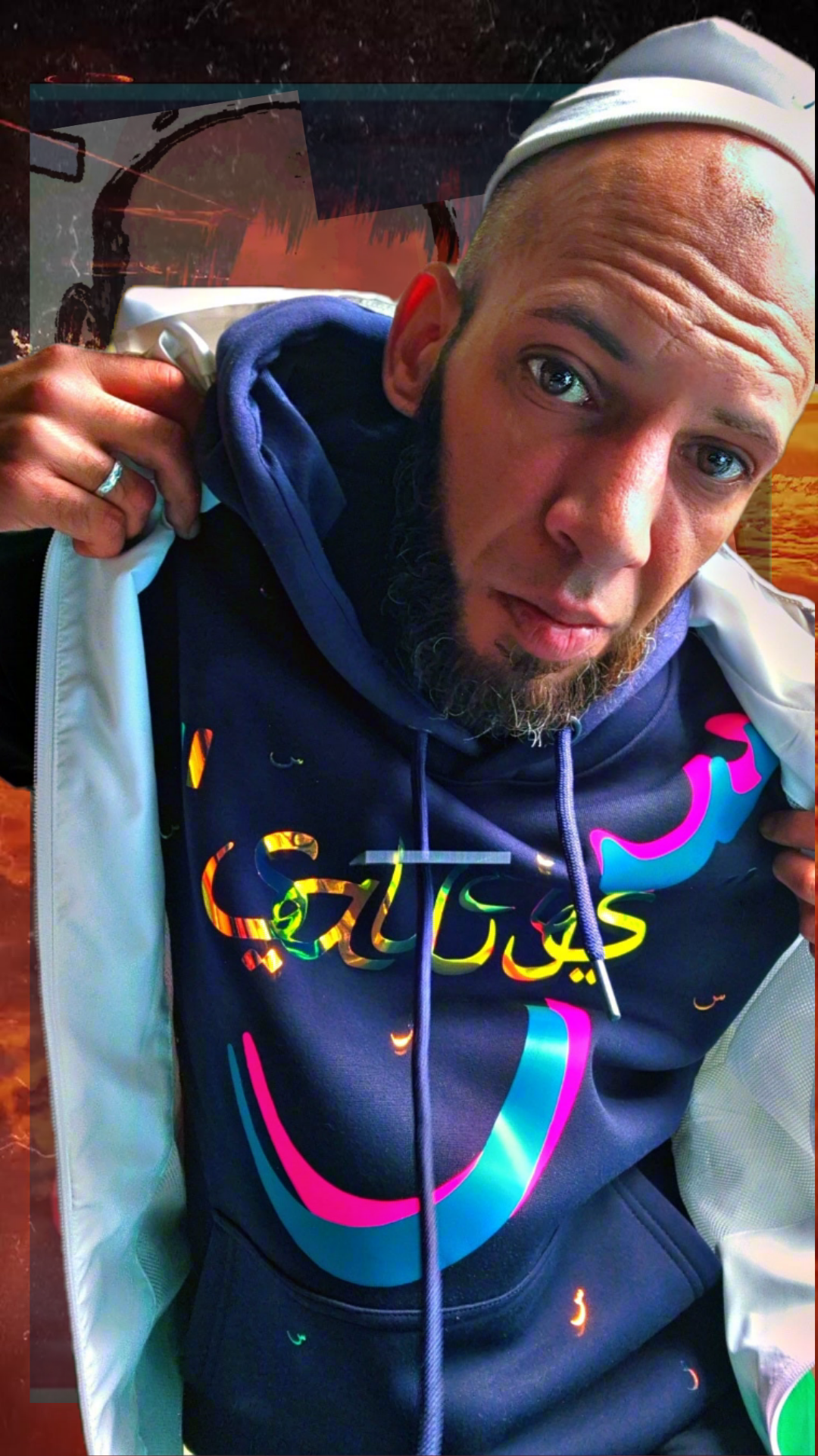 Sweat capuche Salleys. Vêtements made in Halal. Modèle sin. Bleu nuit / Bleu / Fushia / Or.