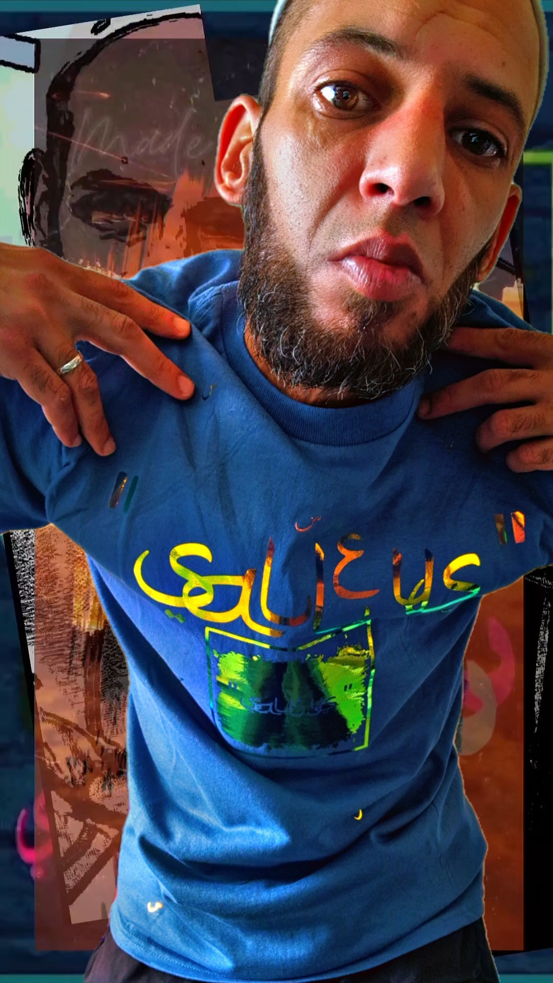 T shirt maillot Salleys. Vêtements made in Halal. Bleu ciel / Or.