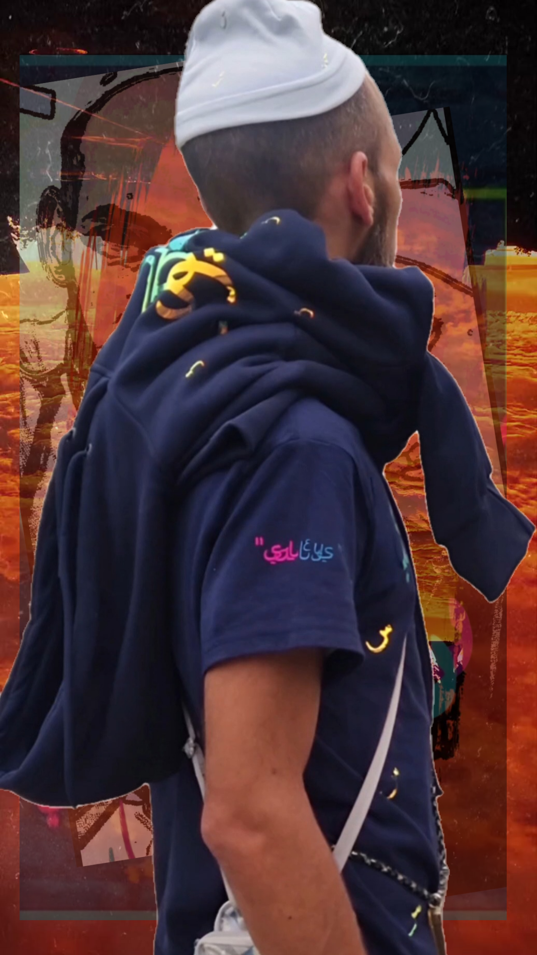 Sweat capuche Salleys. Vêtements made in Halal. Bleu nuit / Or.