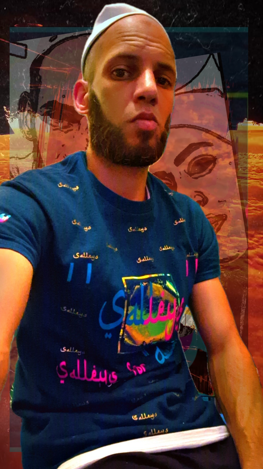 T shirt maillot Salleys. Vêtements made in Halal. À personnalisé. Bleu vert minuit / Bleu / Fushia / Or. 