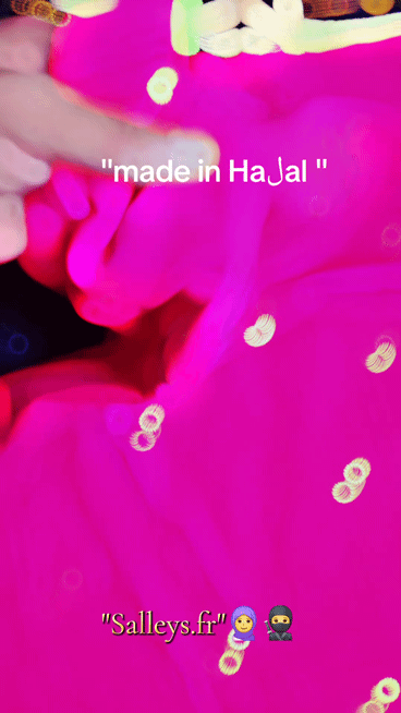 T shirt maillot Salleys. Modele femme. Vêtements made in Halal. Fushia / Or.